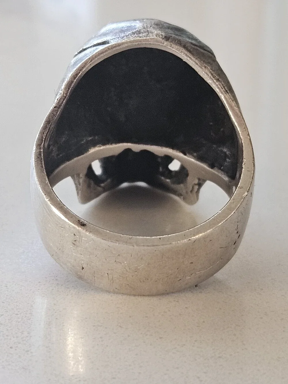 Massive Mens Vintage 925 Sterling Silver Skull Biker Ring Size 13.5